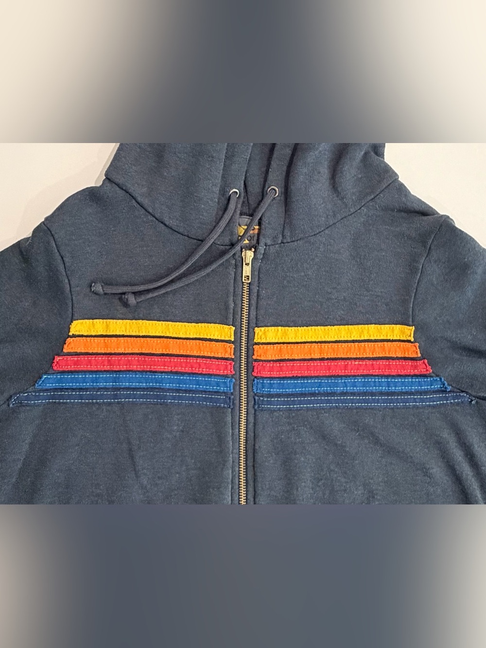 Aviator Nation 5 Stripe Rainbow Navy Charcoal Hoodie Sweatpants Set XS - Picture 3 of 15